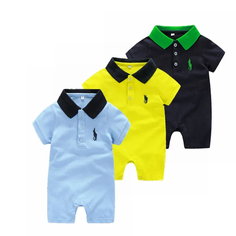 

Summer Solid Color% Cotton Short Sleeve Baby One Piece Summer Short Sleeve Baby One Piece Top Lapel Baby Clothing Short Jumpsuit