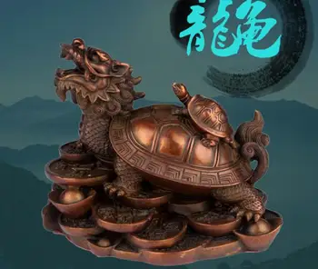 

10.5cm Pure copper dragon turtle Feng Shui office home craft ornaments