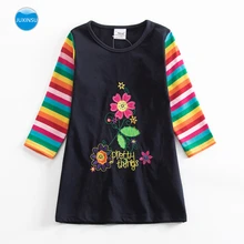 JUXINSU/Хлопковые платья с длинными рукавами для маленьких девочек Повседневное платье с цветочной вышивкой и радужными рукавами; Одежда для девочек; для детей
