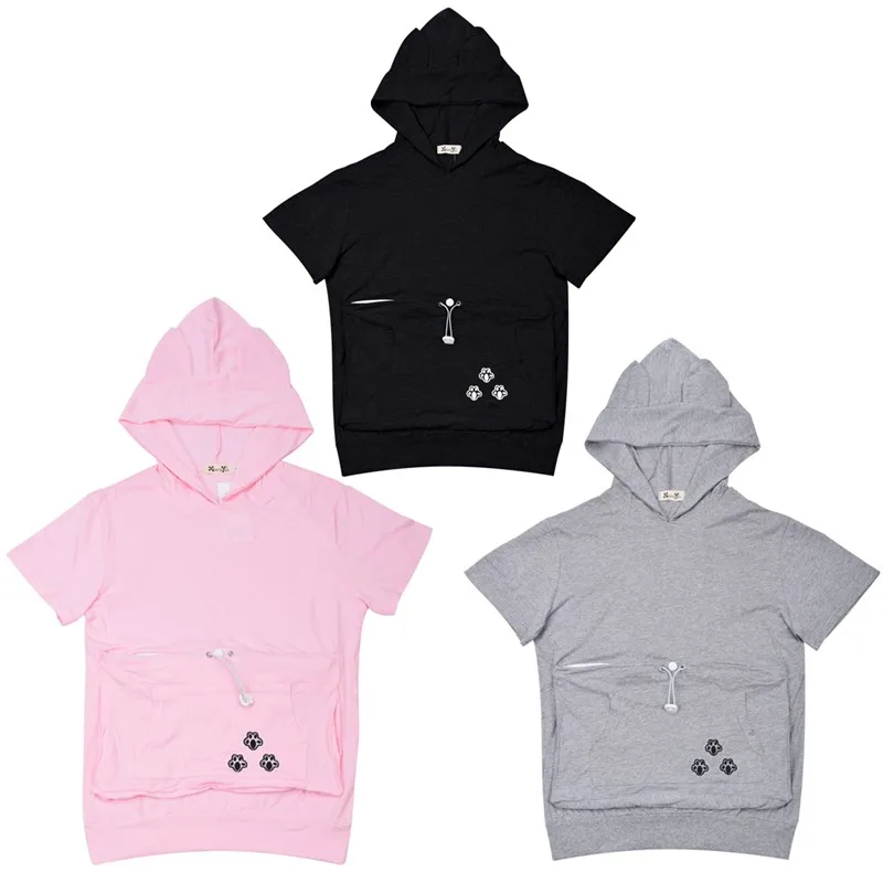 

Summer Women hoodies sweatshirt short sleeve pouch cat dog pet casual Kangaroo pullover with Ears Big Pocket Woman sweatshirts