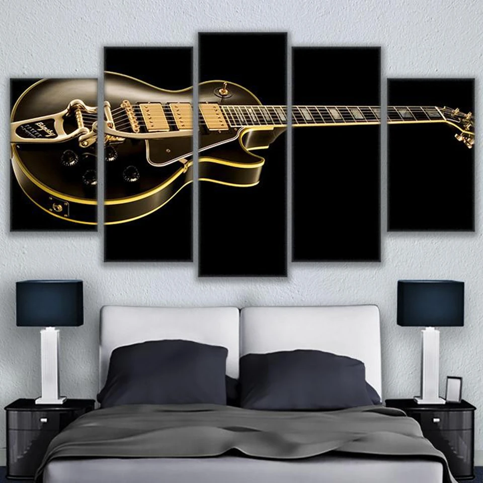 Модульная HD Печать дома стены Искусство Декор холст картина 5 шт. Классическая гитара Картины Музыкальный плакат с инструментами рамка PENGDA
