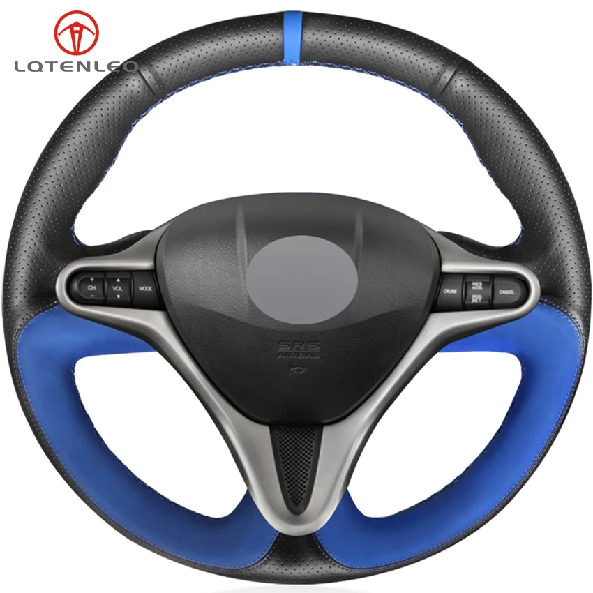 LQTENLEO черный натуральная кожа синий замшевое рулевое колесо чехол для Honda Civic 8 2006-2009 старый Civic 2001-2011(3-Spoke