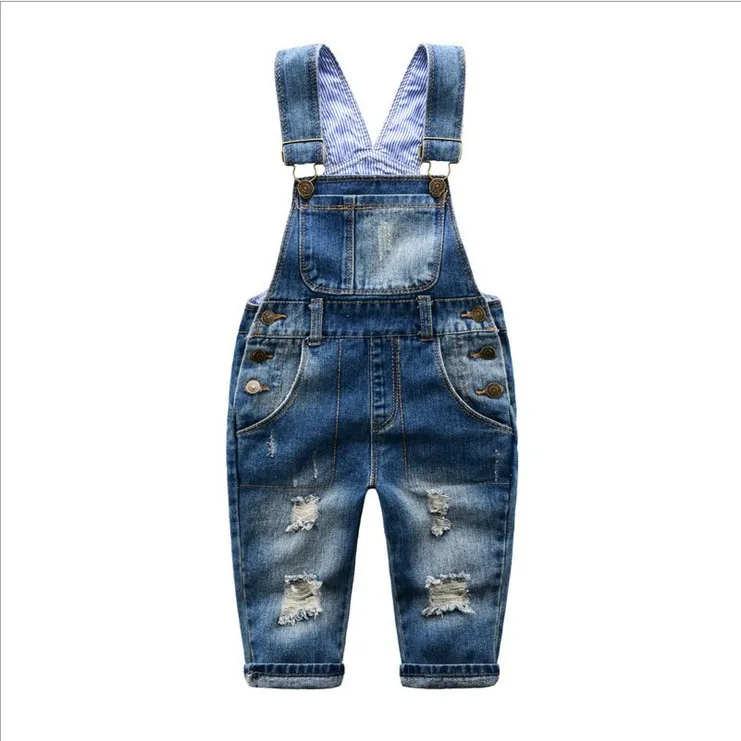 

2018 Spring Autumn Baby Boys Denim Overalls Children Broken Hole Pants Baby Girl Stripe Belt Casual Jeans Pants Infant Jumpsuit