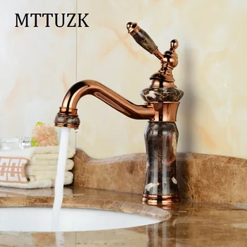 

MTTUZK Brass gilt and jade bathroom single handle taps hot and cold water faucets bath faucet deck mounted faucet mixer taps