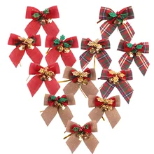 Noeud papillon délicat 8x8cm, 12 pièces/lot, pour cadeau de noël, avec de petites cloches, décoration artisanale pour arbre de noël