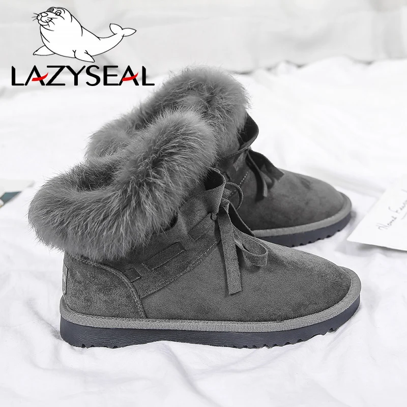 Женские замшевые ботинки LazySeal зимние полусапожки из натурального кроличьего