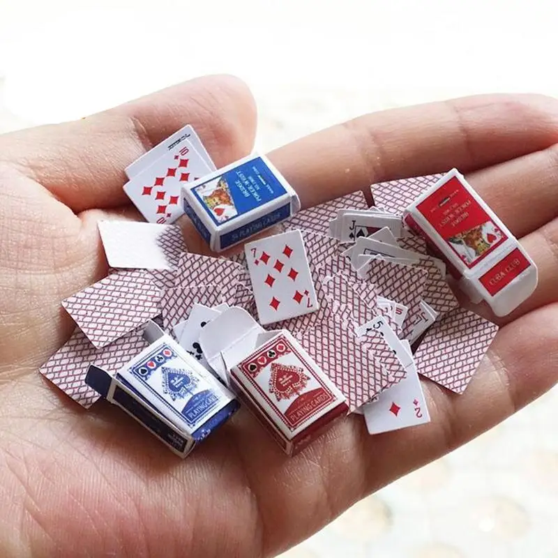 

1 Set Mini Poker Home Decoration Poker Mini Poker Cards Poker Doll House Small Playing Cards Miniature Paper Christmas Gift