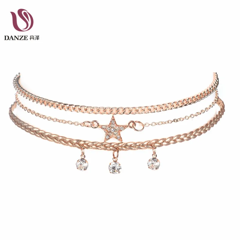 

Danze Gothic Handmade Alloy Star Chain Colar Choker Crystal Tassel Pendants Neckalces Collier Femme Fashion Jewelry 3 Pcs/Set