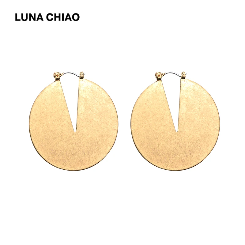 

LUNA CHIAO Worn Gold Silver Plated Cooper Big Round Earring Geometric Disc Earrings for Women Statement Earring