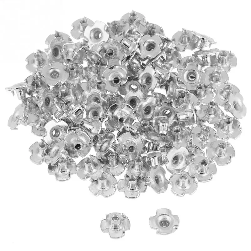 

100Pcs/Lot Four-Pronged Tee Nuts Zinc Plated Carbon Steel T Nut For Woodworking Furniture Accessories