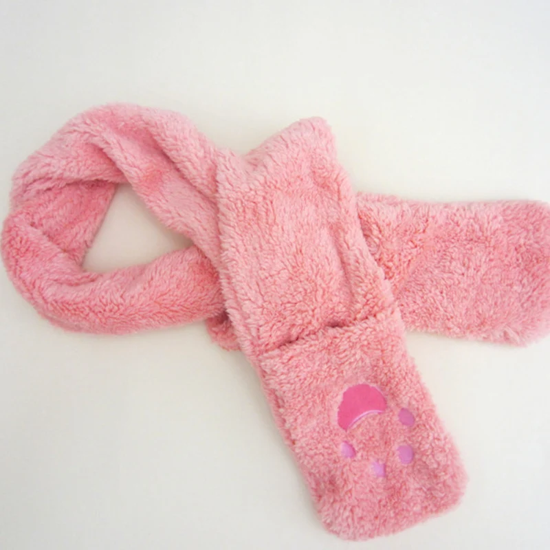 Fleece Baby Girls Neck Scarf Winter Kids Warm Scarves Super Soft Polyester Scarf Sweet Princess Pink Pocket Scarves Cute Red Bear's Paw (6)