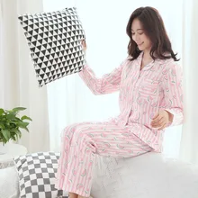 Пижамы женские весна осень чистый хлопок с длинным рукавом пижамы тканые двойные марлевые лацканы пижамы наборы пижамы Женская домашняя одежда