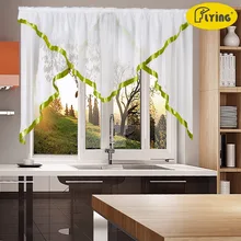 Tulle Pleated Voile Triangular Design Fabric for Bedroom Window and Kitchen Pastoral design Solid Curtain with