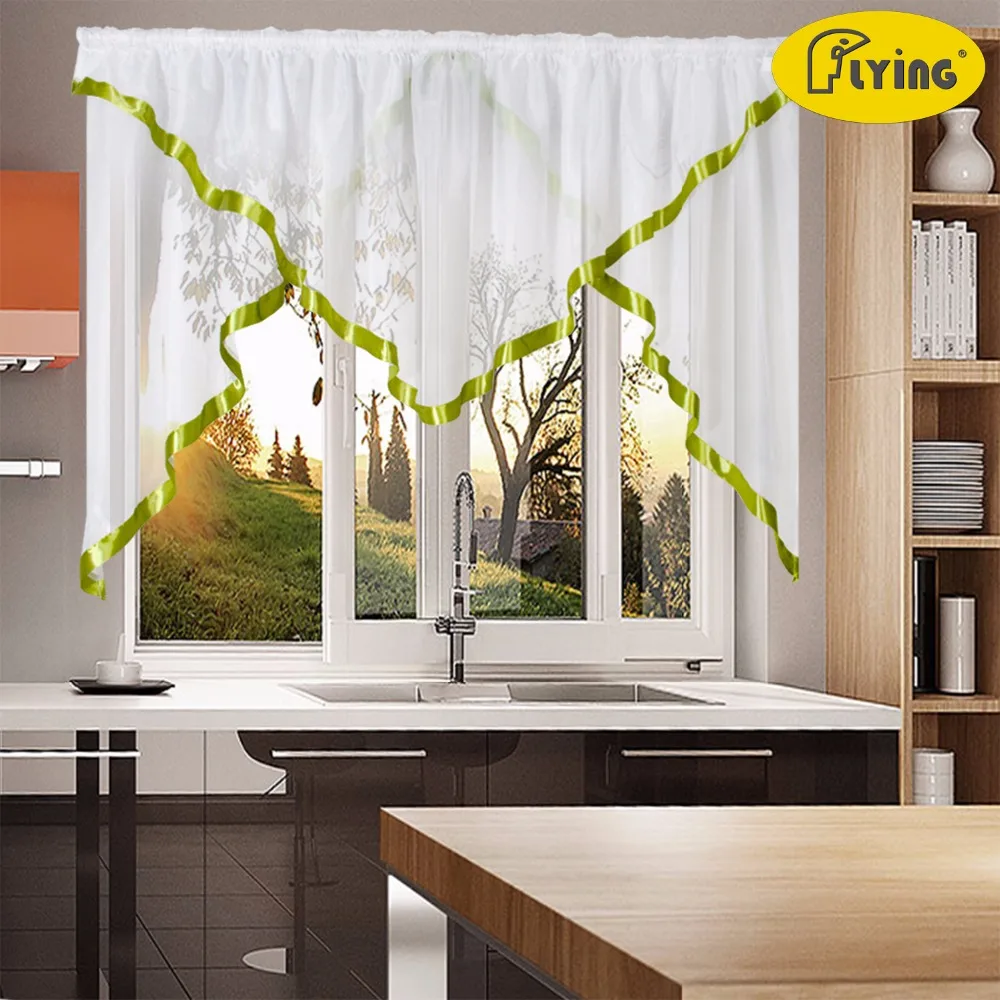 Tulle Pleated Voile Triangular Design Fabric for Bedroom Window and Kitchen Pastoral design Solid Curtain with color side