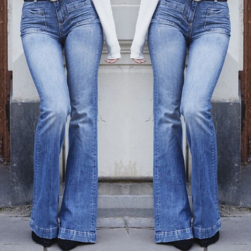 Женские брюки с высокой талией повседневные широкие расклешенные джинсы женские модные длинные брюки расклешенные джинсы