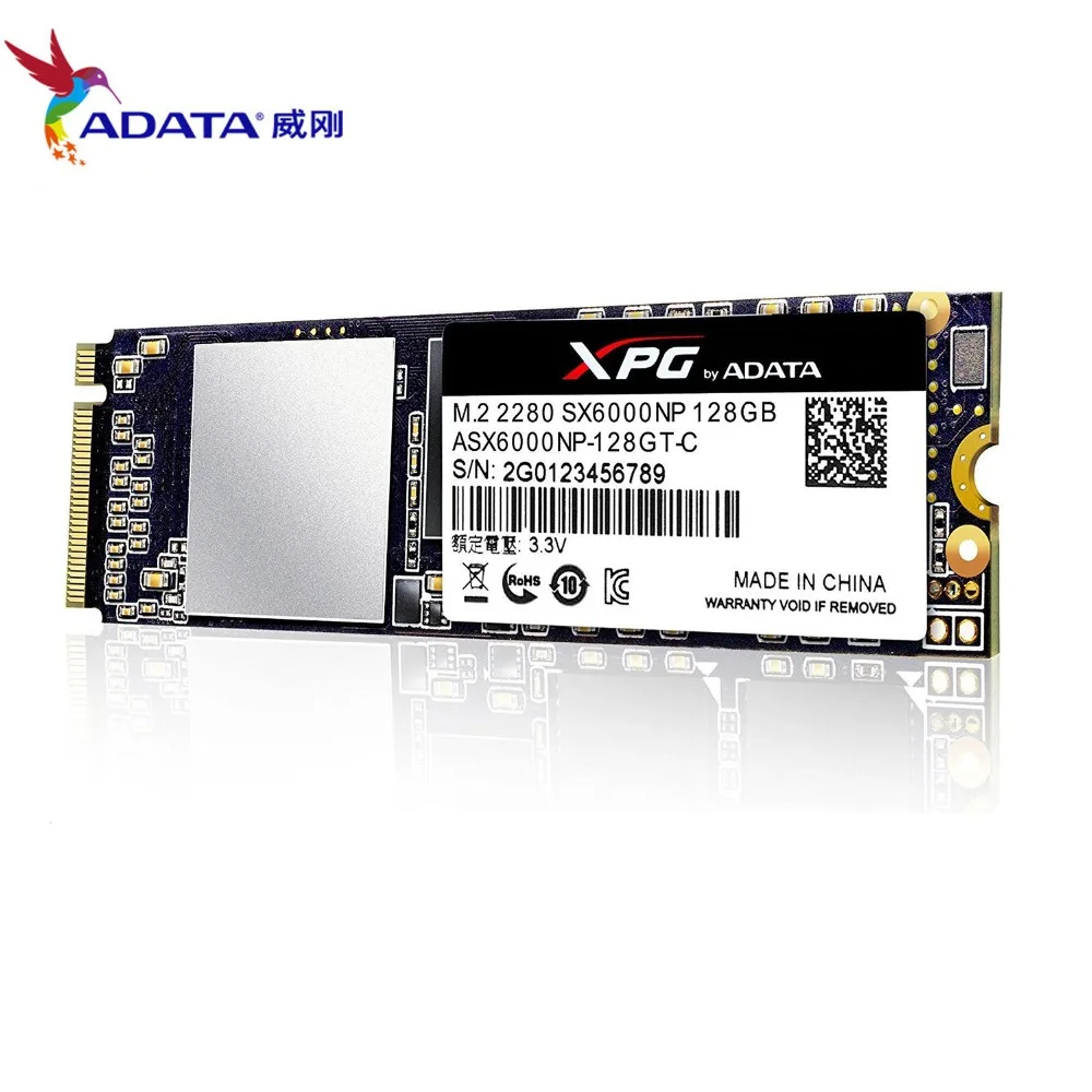 ADATA XPG SX6000 PCIe 128GB 3D NAND PCIe Gen3x2 M.2 2280 NVMe 1,2 R/W до 1000/800 МБ/с. Твердотельный накопитель(ASX6000NP-128GT-C