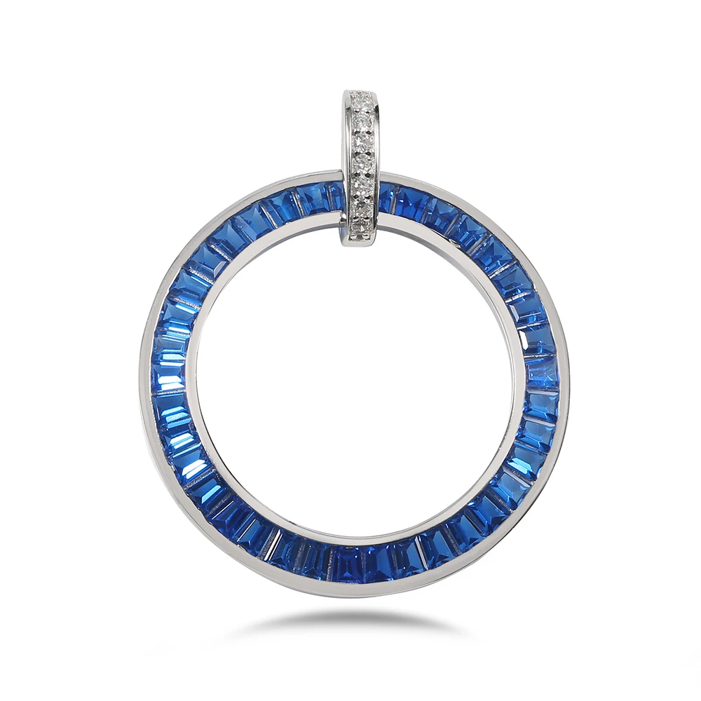 

New 925-Sterling-Silver Pendants Hollow Big Circle Blue Cubic Zircon Pendants For Women European Party Silver Jewelry Gifts