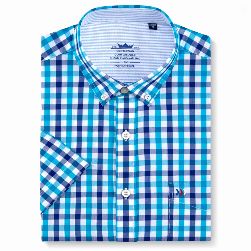 

Men's Regular-Fit Short Sleeve Button Down Shirt Patch Single Chest Pocket Cotton Summer Casual Solid/Plaid/Striped Dress Shirts