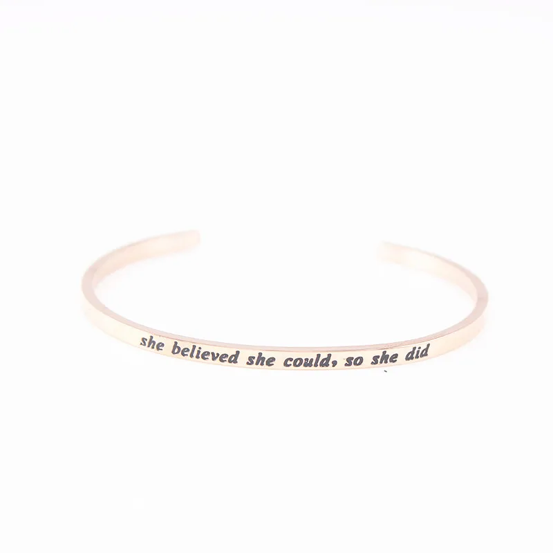 

she believed she could so she did Stainless Steel Rose Message ID Bangle Bracelet 2017 Inspirational Bangle Mantra Bracelets