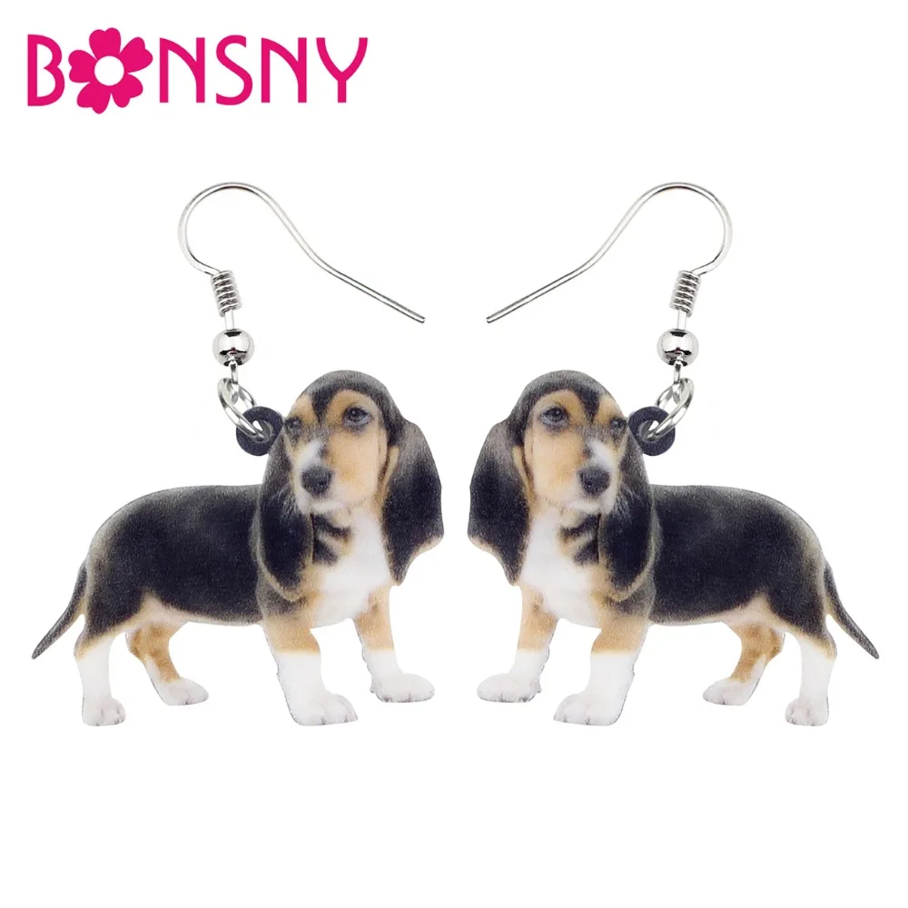 

Bonsny Acrylic Cute Basset Hound Dog Earrings Dangle Drop New Fashion Animal Jewelry For Women Girls Teen Gift Wholesale Brincos