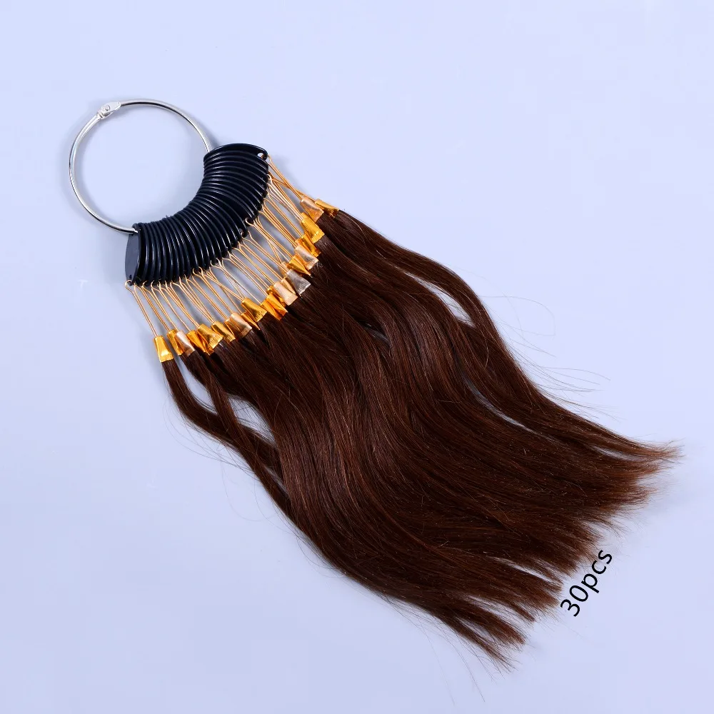 30pcs/set 100% human virgin hair Brown color ring for human hair extensions and salon hair Dyeing sample, can be dye any color