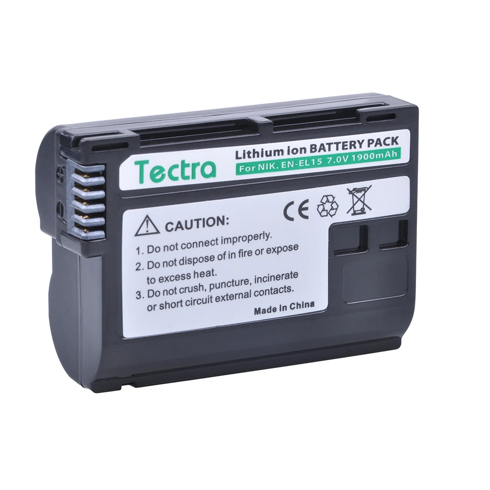 Tectra 1900 мА/ч, EN-EL15 ENEL15 Li-Ion Батарея для Nikon D750 D7000 D7100 D7200 D800 D800E D810 D600 D610 D850 V1 аккумулятор DSLR