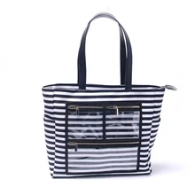 Тканевые Пеленки сумки в полоску черно-белые полосы Mum Love Tote, темно-синяя сумка с карманами на молнии из ПВХ в DOM109576