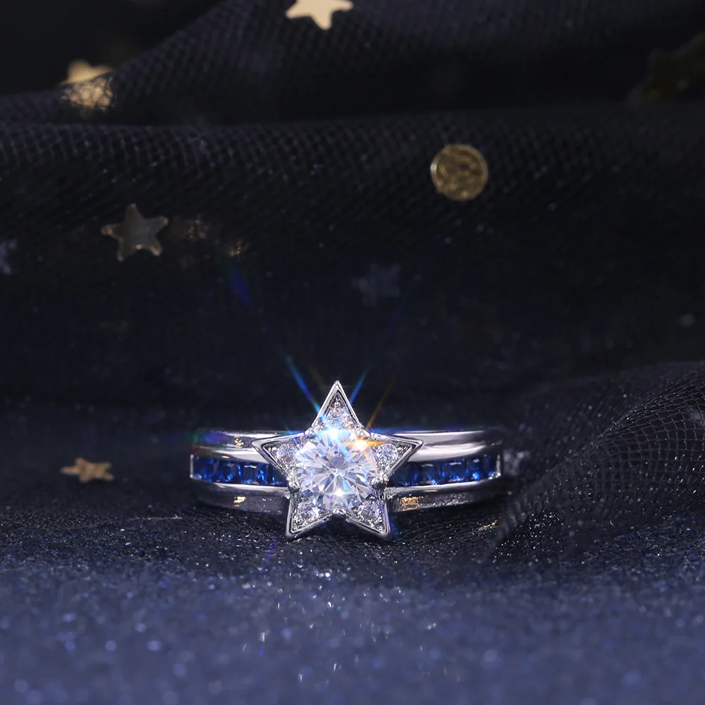 Huitan Navy Style Blue White Color With Shiny Star Shaped Women Rings Micro Paved Factory Direct Selling Rings Dropshipping - Цвет основного камня: Многоцветный