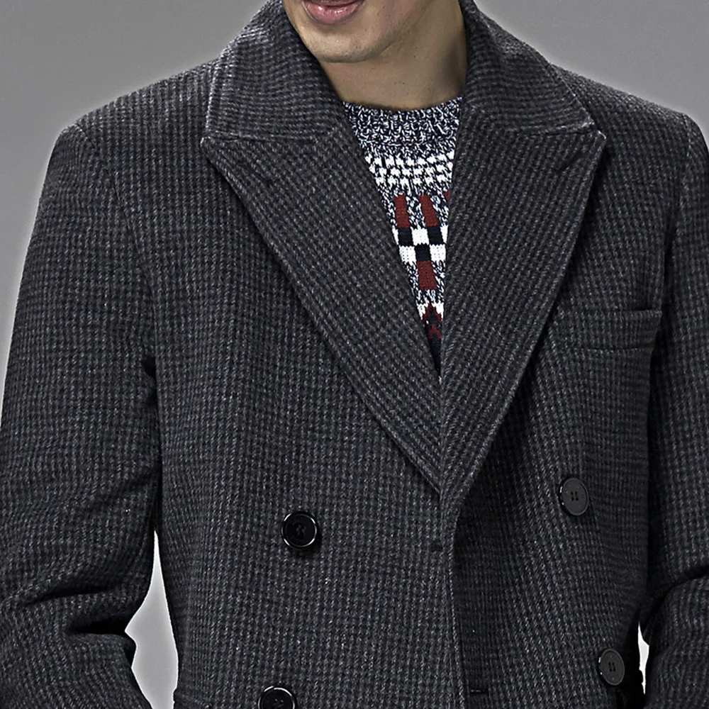Прилив лист, УРСМАРТ накладной карман двубортный мужчин шерстяное пальто Модные Повседневные и удобные мужские пальто