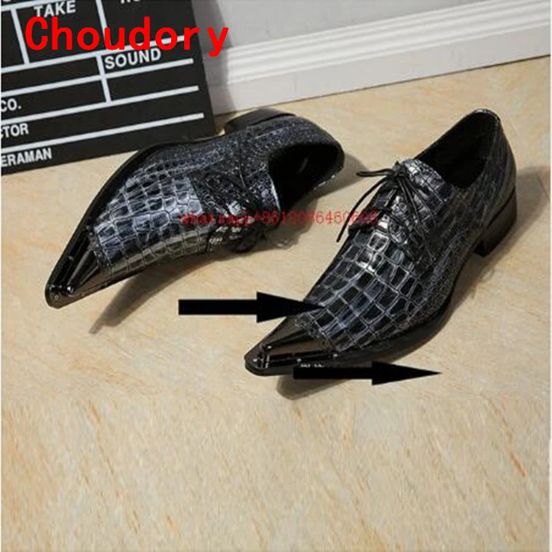 Choudoryヨーロッパクラシックスタイルワニ皮靴鉄とんがり靴男性高級通気性ハイヒールsapatoソーシャルmasculino Masculino Aliexpress