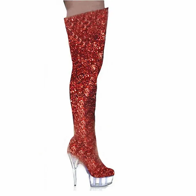 red glitter thigh high boots