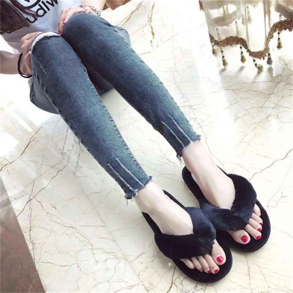 

Winter Fashion Women Home Slippers Faux Fur Warm Shoes Woman Slip on Flats Female Fur Flip Flops Pink Plus Size