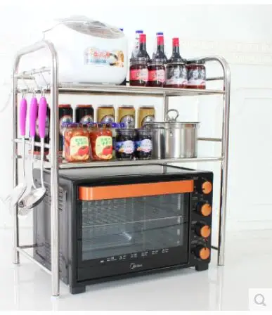 Kitchen rack microwave oven rack double stainless steel oven rack two layers of stainless steel rack kitchen supplies