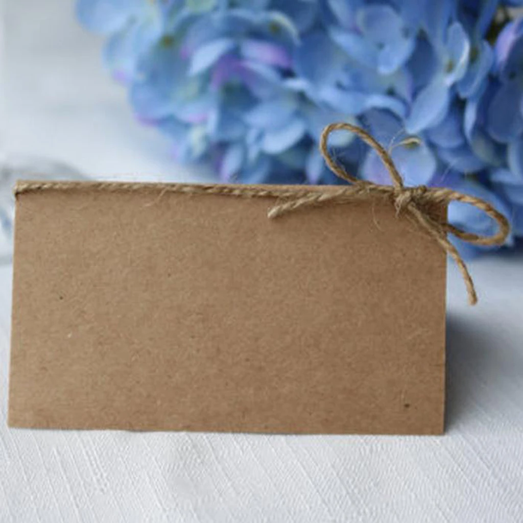 150x Vintage Kraft Blank Table Card Chic Shabby Wedding Place Name Card Twine Bow Decor