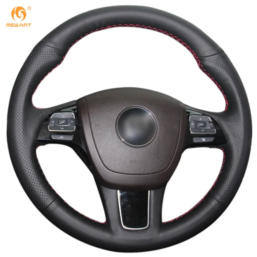 

MEWANT Black Artificial Leather Car Steering Wheel Cover for Volkswagen VW Touareg 2011 2012 2013 2014 2015 2016 2017 Interior