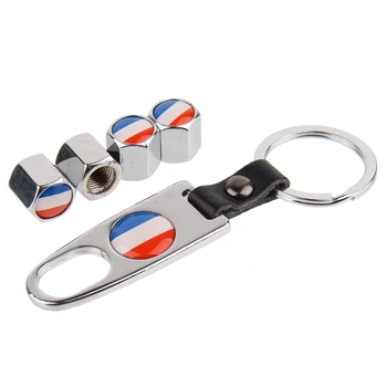 

HAUSNN Black/Silver France Flag Car Tyre Valve Caps Tire Air Dust Stem Covers With Keychain For Peugeot Renault Citroen