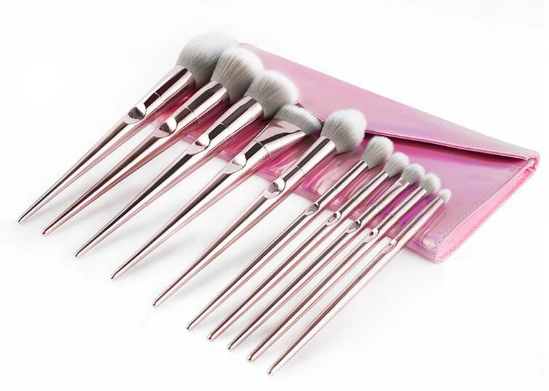 Pink Soft Face Makeup Brushes Tool Set Cosmetic Professional Eyeshadow Powder Fingerprint Blush Brush Highlights 10pcs Hot 10 (3)