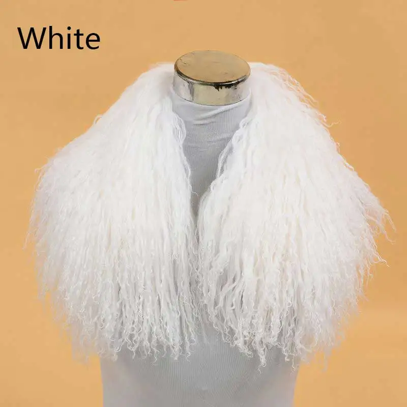 NGSG натуральная монгольская овчина воротник сэндвич белый полосатый кудрявый меховой шарф женский зимний теплый натуральный шерстяной меховой шейный платок шарфы - Цвет: Белый