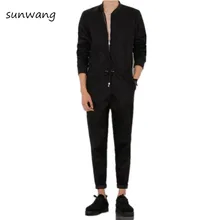 Уникальное мужское стильное зауженное пальто шаровары Хип-хоп брюки черный мужской комбинезон с длинными рукавами модные комбинезоны цельные спортивные костюмы