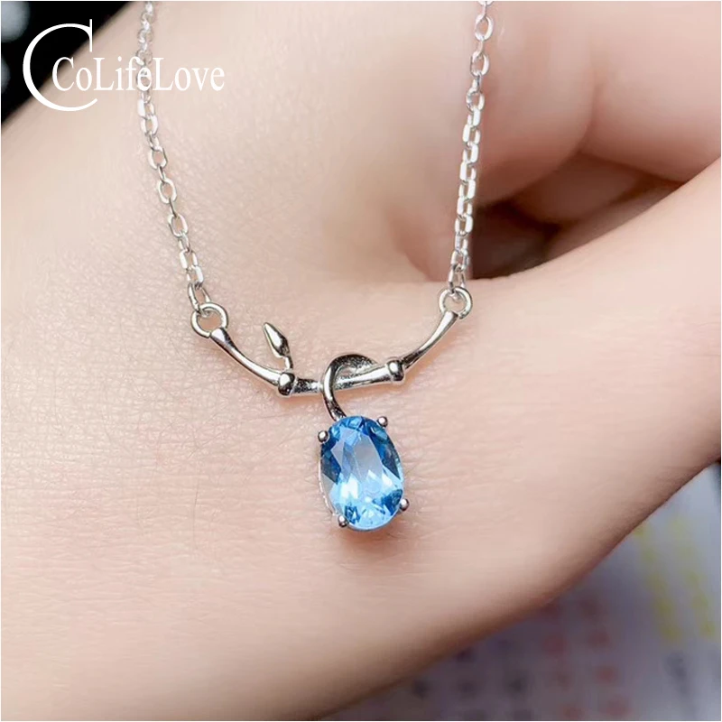 CoLife Sieraden 100% Natuurlijke Topaas Ketting 5mm * 7mm VVS Light Blue Topaz Ketting Hanger 925 sieraden|Schakel AliExpress