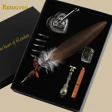 European Style Vintage Feather Quill Dip Pen Sealing Wax Set English Calligraphy Fountain Pen Seal G