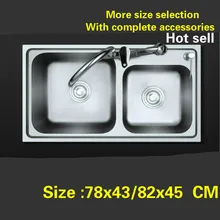 Пищевой 304 нержавеющая сталь Горячая стандартная кухонная раковина двойной паз 78x43/82x45 см