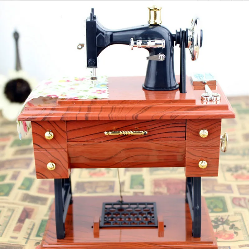 Ретро Заводной музыкальный швейная машина деревянная Музыкальная шкатулка украшения дома подарок на день рождения для подруги бойфренда