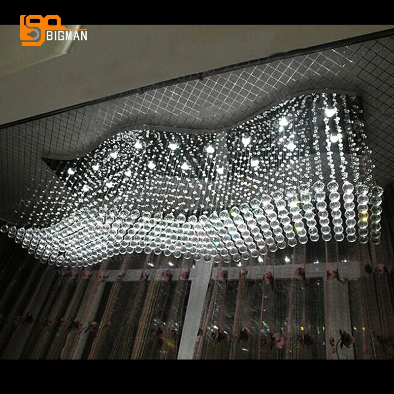 

new wave design crystal light chandelier crystal LED light for hotel lobby large modern lighting