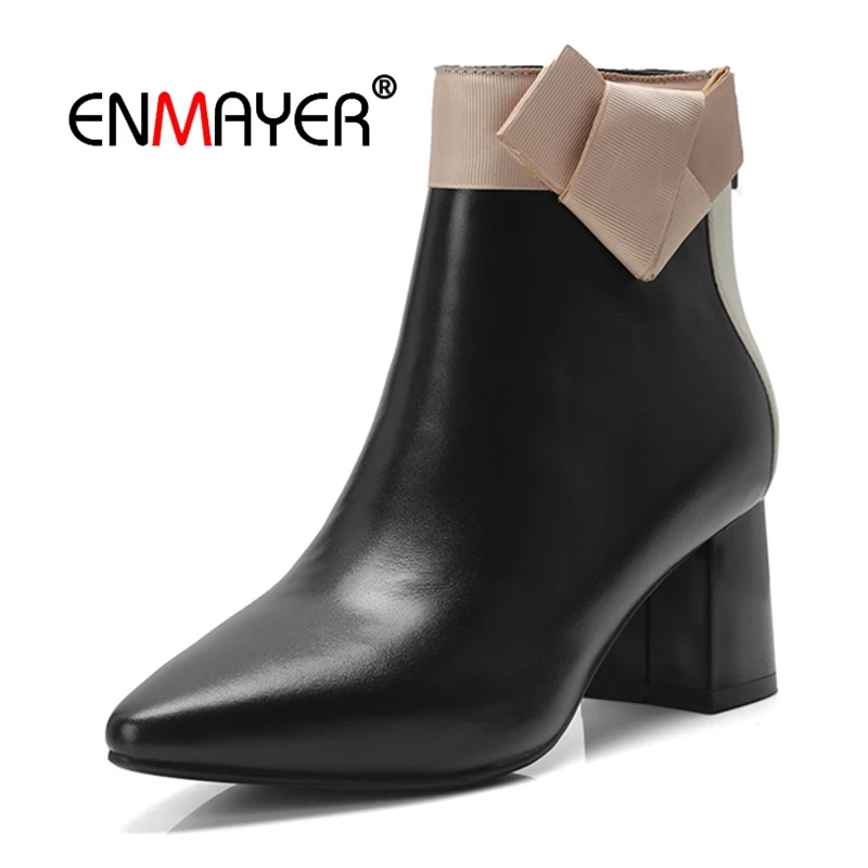 

ENMAYER Woman Ankle boots Winter Pointed toe Short boots Black Size 33-42 Causal Cow Suede Med heels Thick heels Zipper CR1746