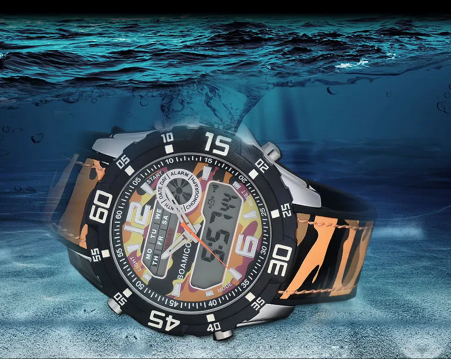 BOAMIGO Brand Fashion Dual Display Watches Mens Sports Watch Rubber Band Digital Analog LED Wristwatch Gift Clock 30M Waterproof (8)