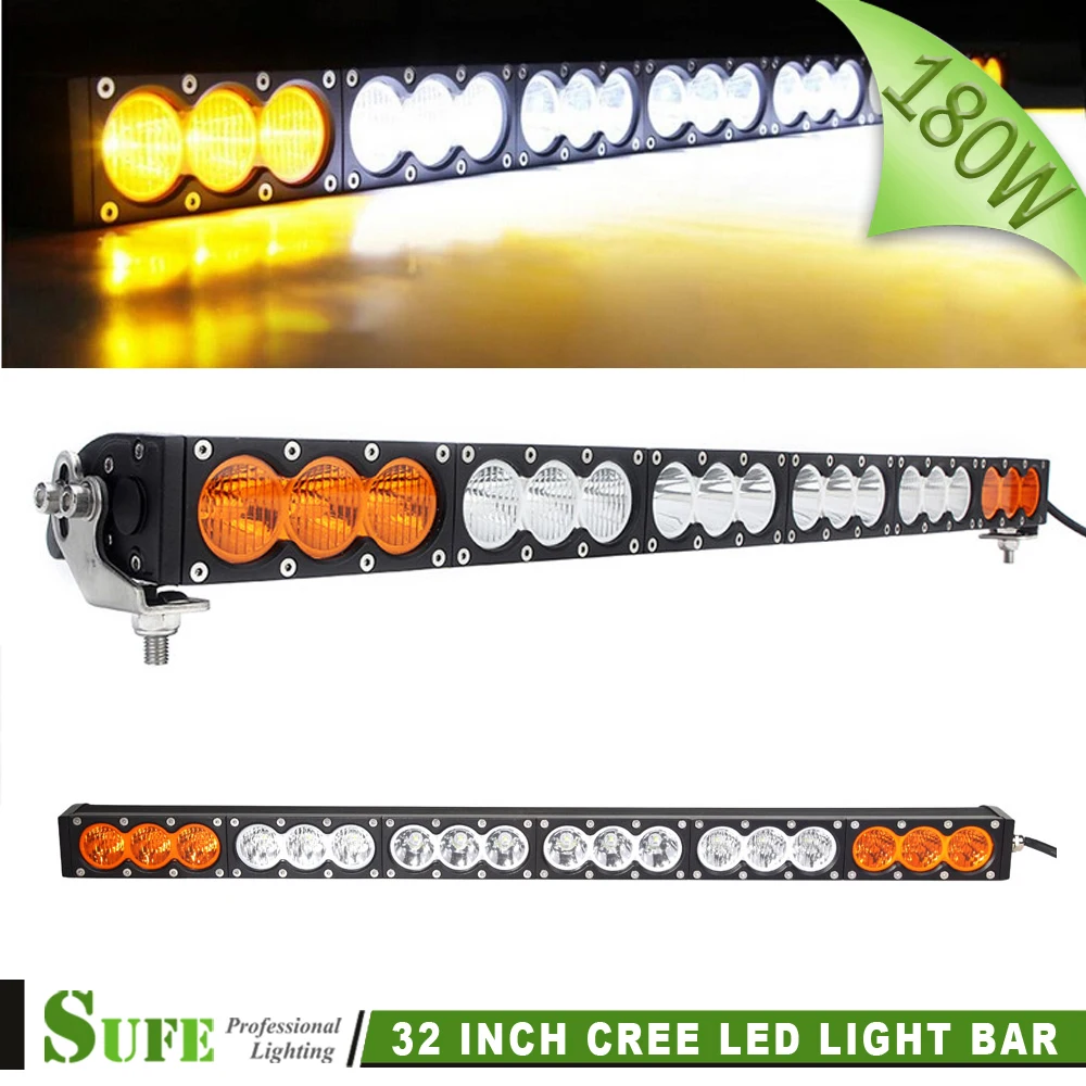 

SUFE 32.6 Inch 180W LED Work Light Bar Single Row For Off Road Truck Tractor SUV ATV Combo White+Amber Driving Fog Lamp IP67