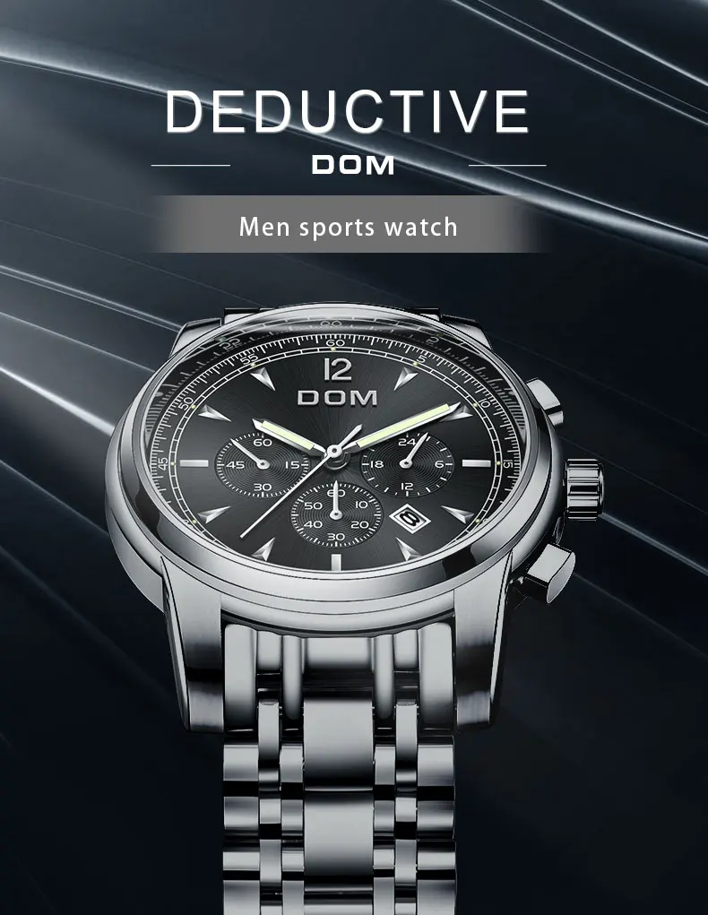 DOM мужские часы люксовый бренд хронограф мужские спортивные часы водонепроницаемые кожаные кварцевые мужские часы Montre Homme M-75L-2MPE