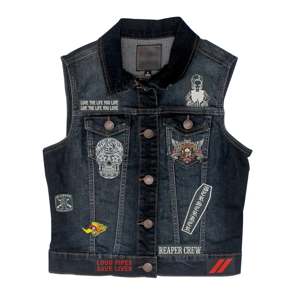 Halloween Black and White Live Love Sugar Skull Embroidered Patch Iron on Motorcycle Biker Patch (4)