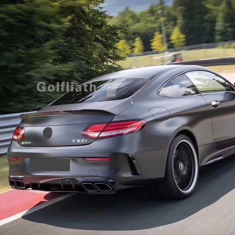 C63 AMG стиль задний диффузор губа протектор с глушитель для Mercedes Benz C Class W205 купе 2-двери